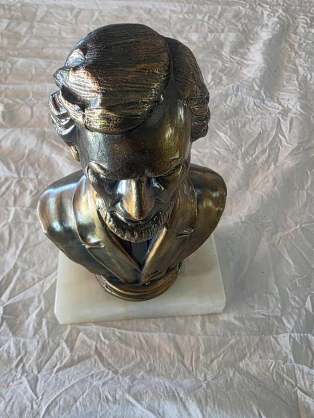 VINTAGE ABRAHAM LINCOLN 7" bust BRASS HEAD SHOULDERS MARBLE BASE bookend